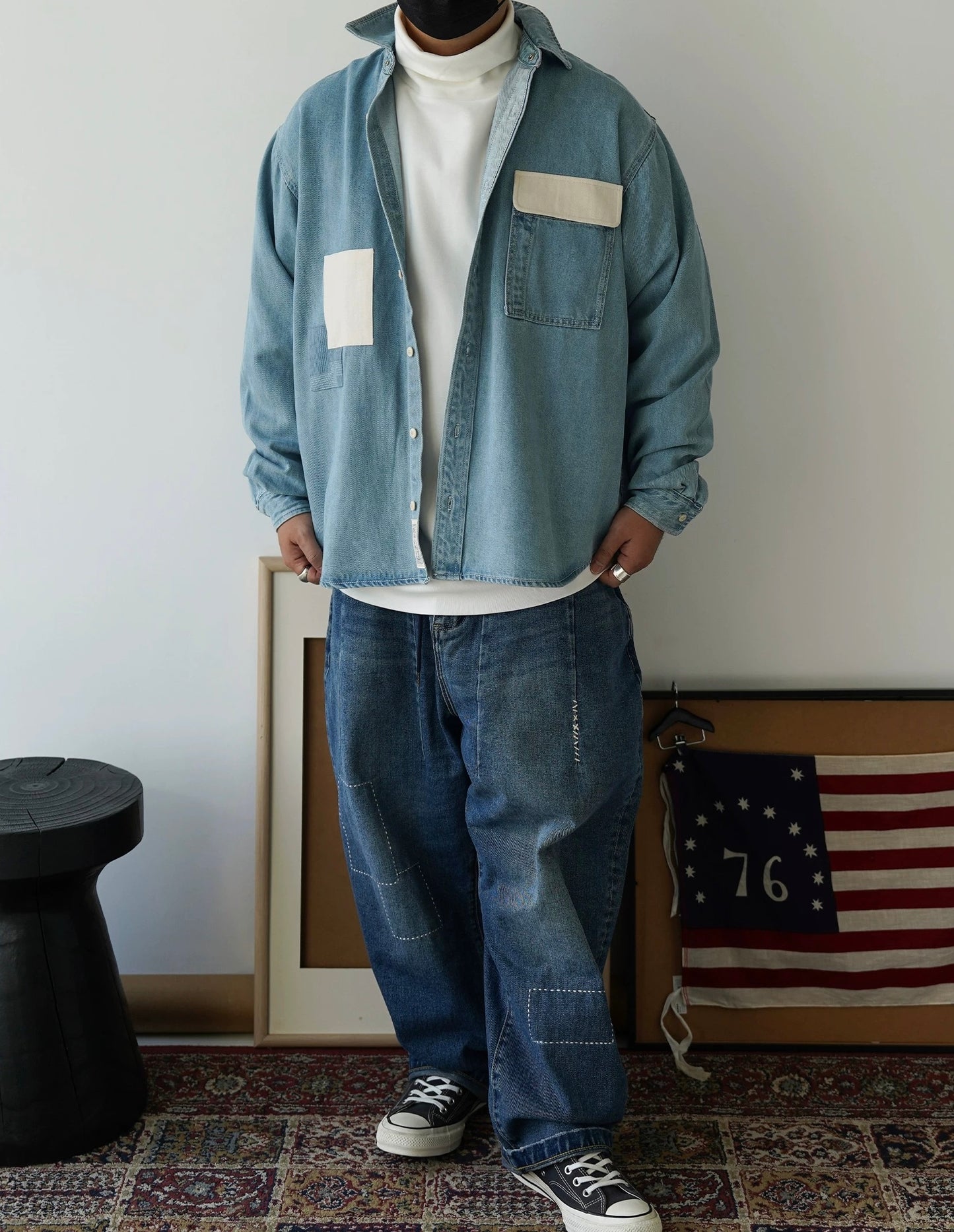 Light Blue Patchwork Denim Shirt