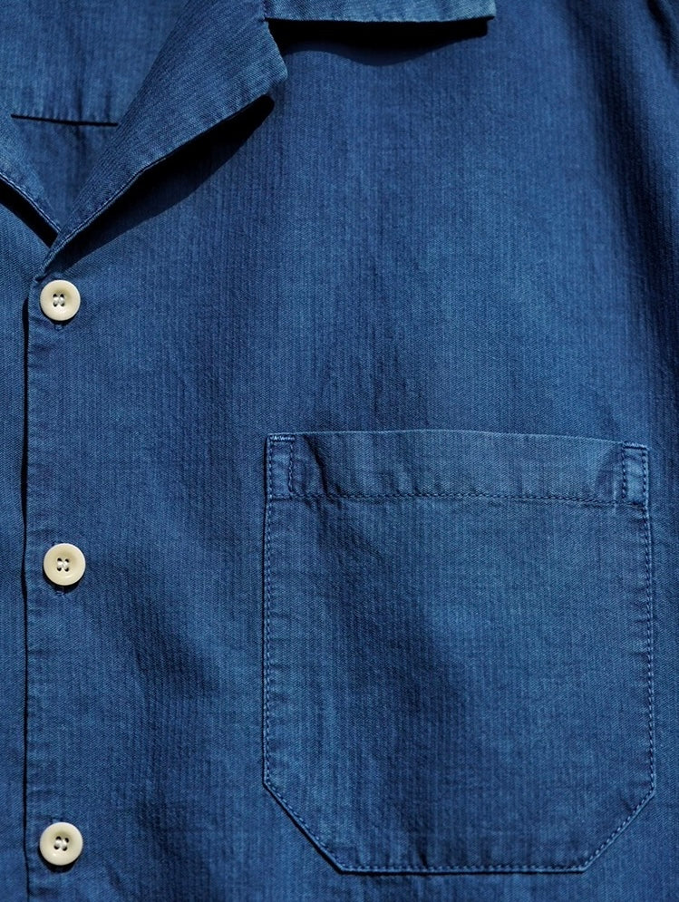 Indigo Dye Short Sleeves Aloha Shirt
