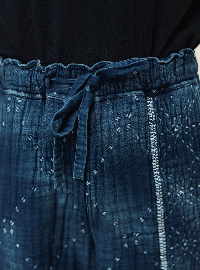 Indigo Dye Sashiko Starry Night Pants