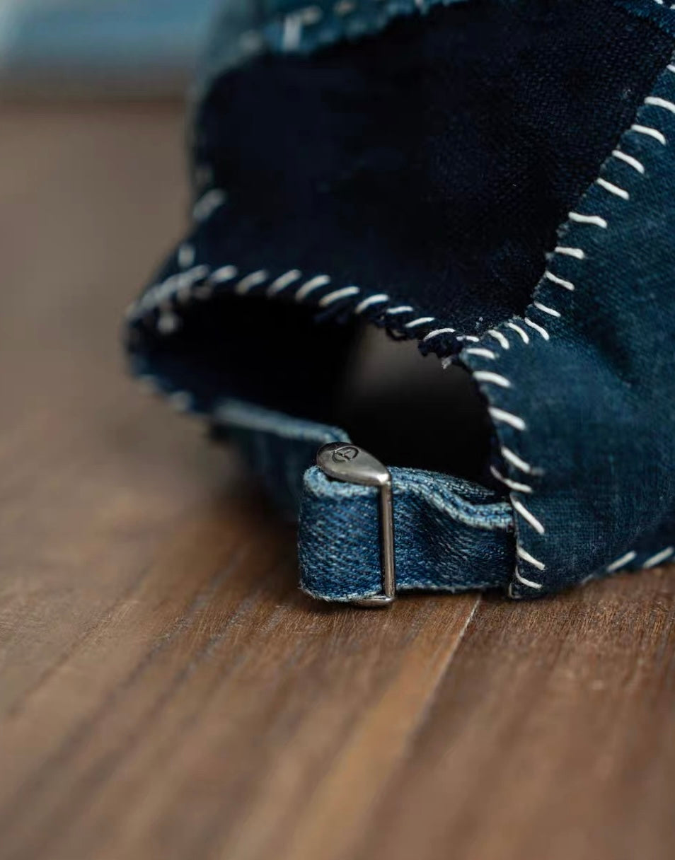 Indigo Dye Boro Sashiko Patchwork Cap