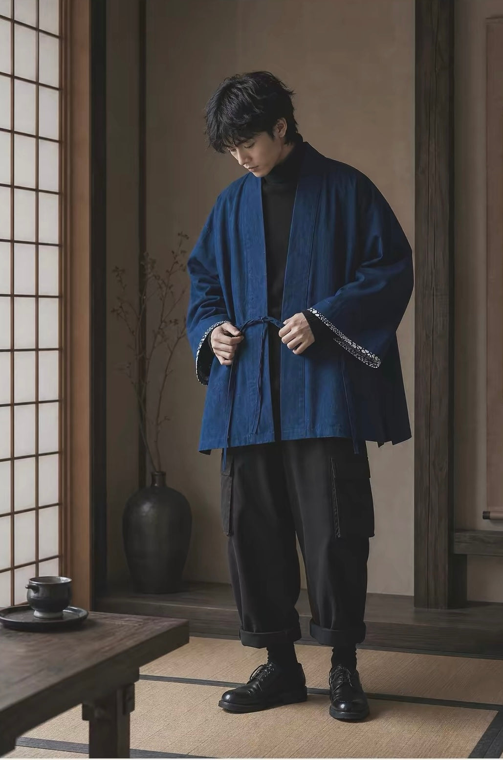 Indigo Dye Oversized Noragi Haori Jacket