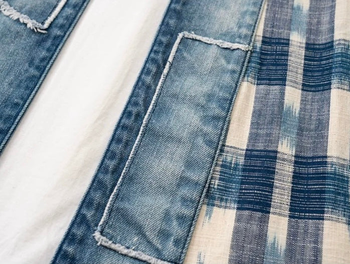 Checked Denim Patchwork Noragi Jacket