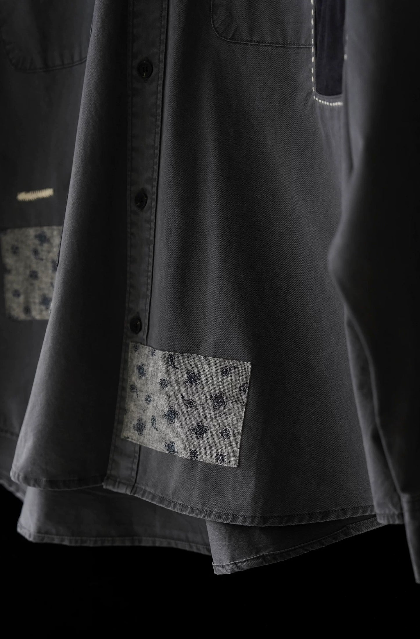 Washed Sashiko Patchwork Long Shirt