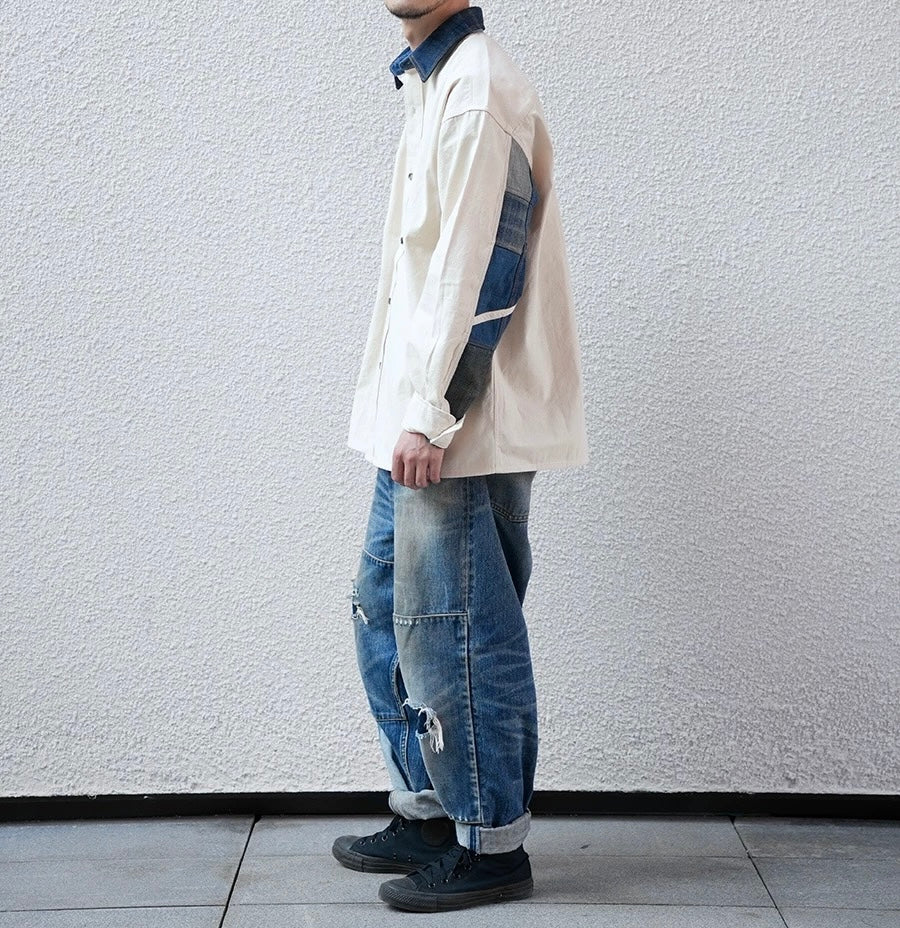 Retro Denim Patchwork Shirt