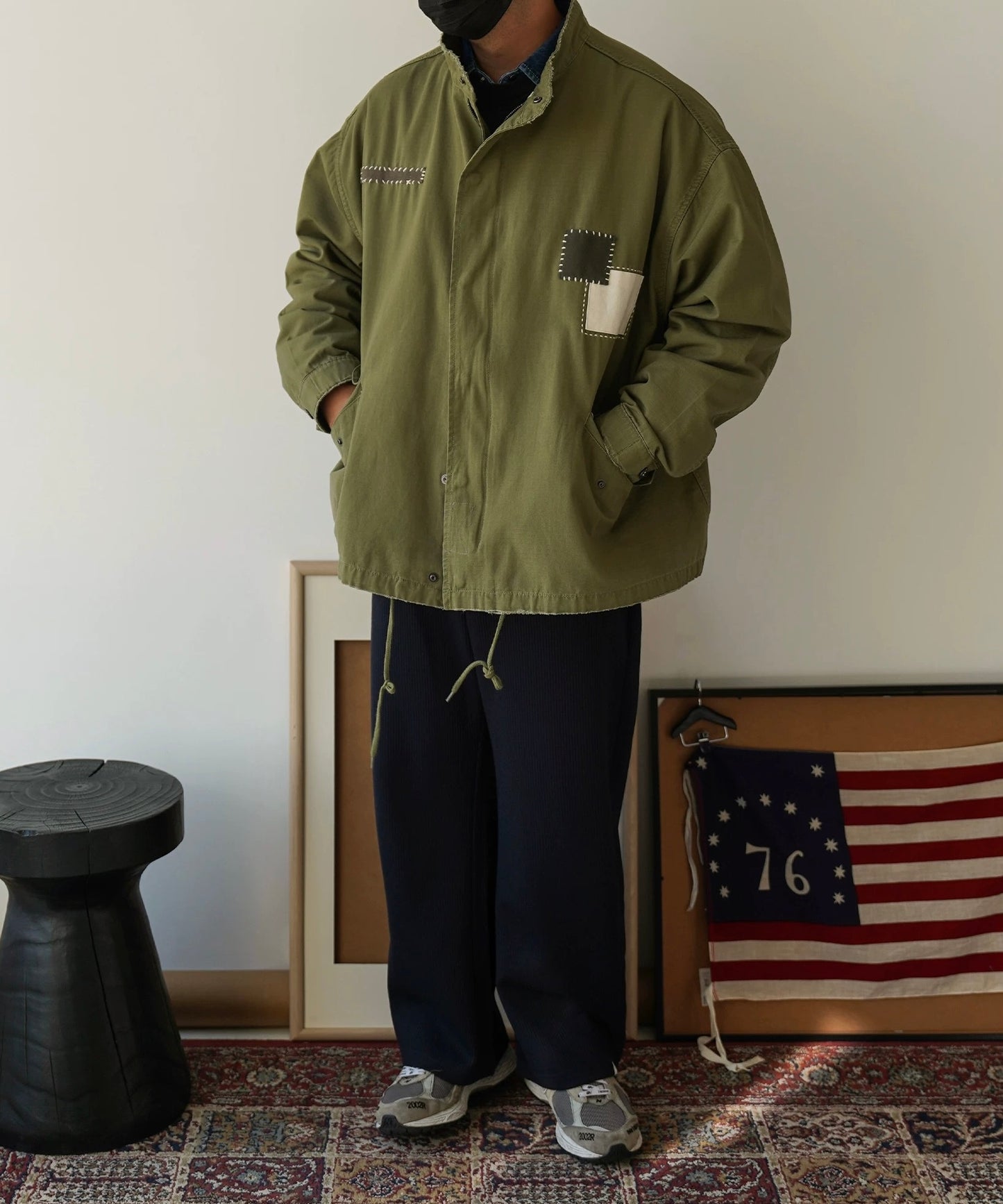 Military Green Sashiko Patchwork M51 Flight Jacket
