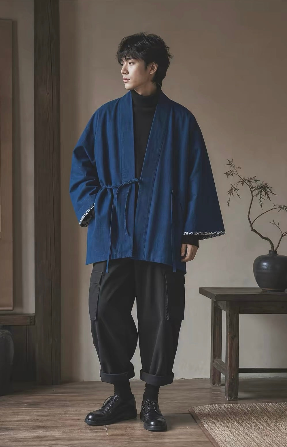 Indigo Dye Oversized Noragi Haori Jacket