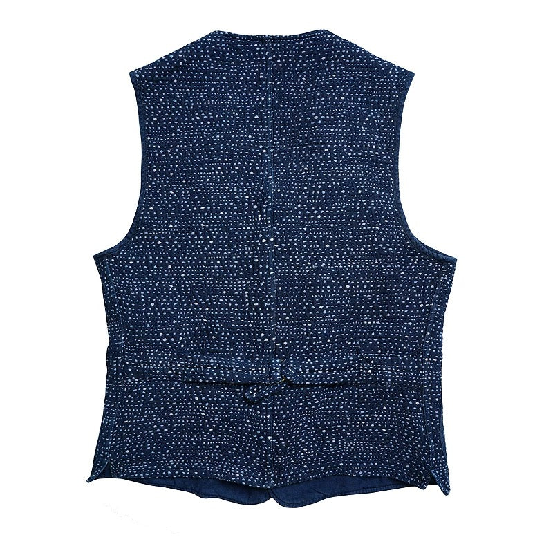 Indigo Dye Sashiko Starry Night Vest