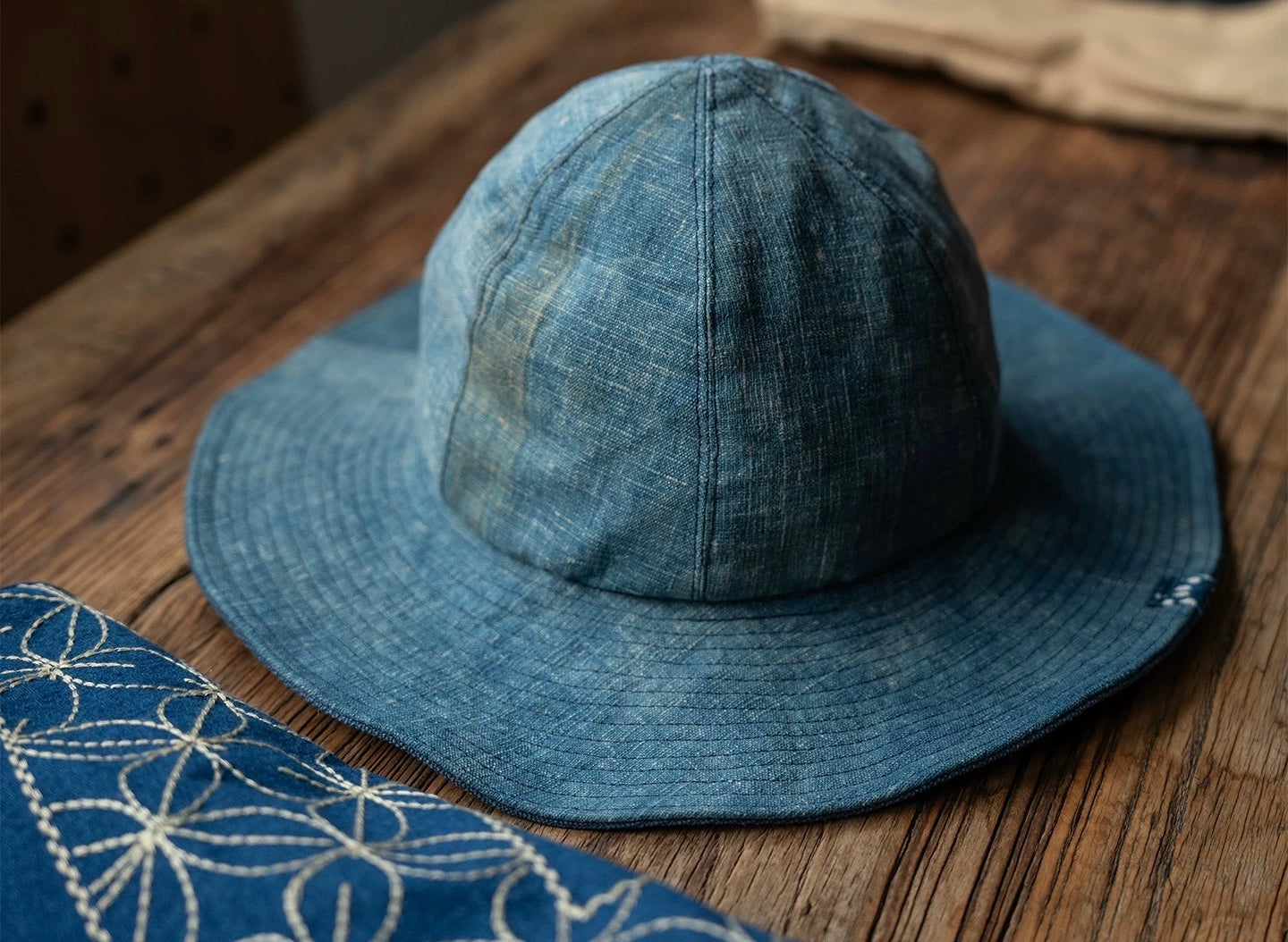Indigo Dye Wide Brim Hat