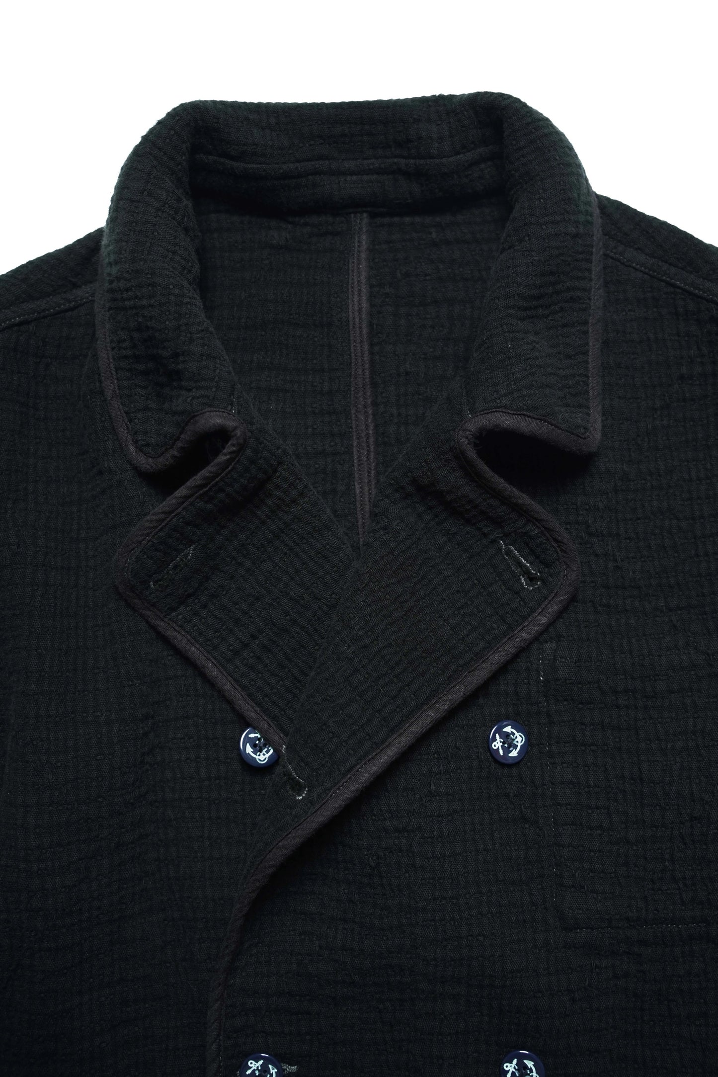 Black Sashiko Double-Breasted Coat