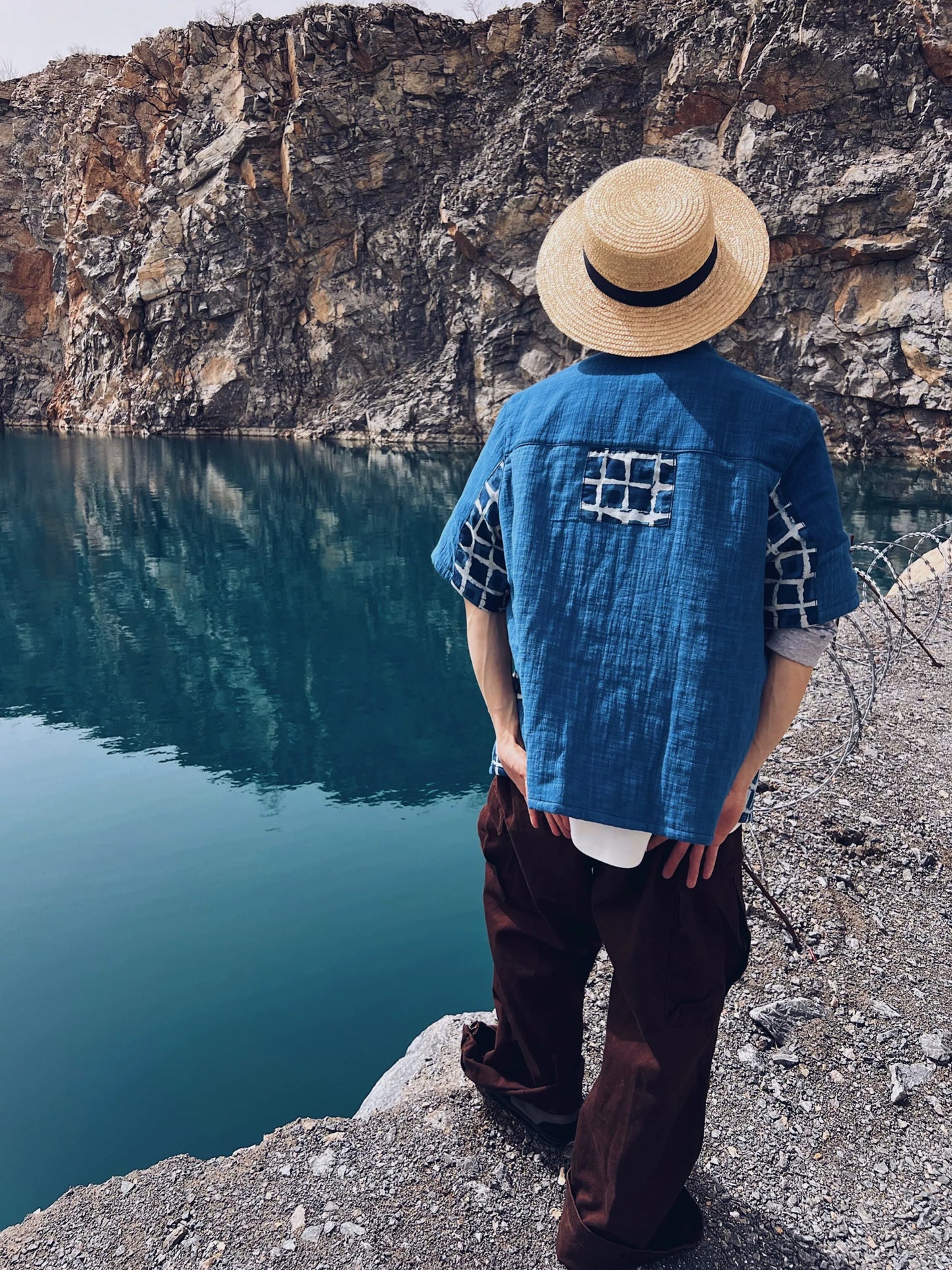 Indigo Dye Patchwork Aloha Shirt