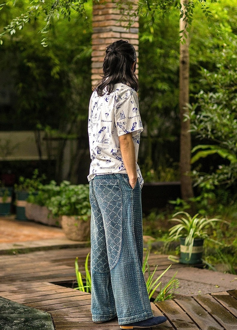 Indigo Discharge Dye Triangle Pants