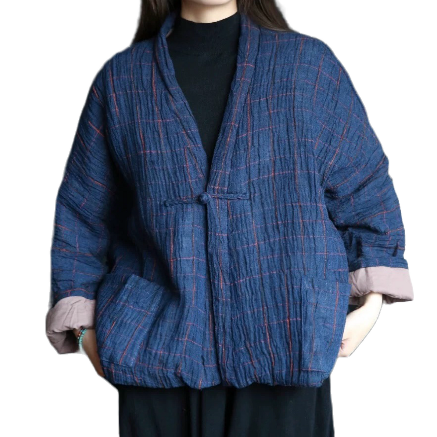 Wrinkles Checked Kimono Jacket