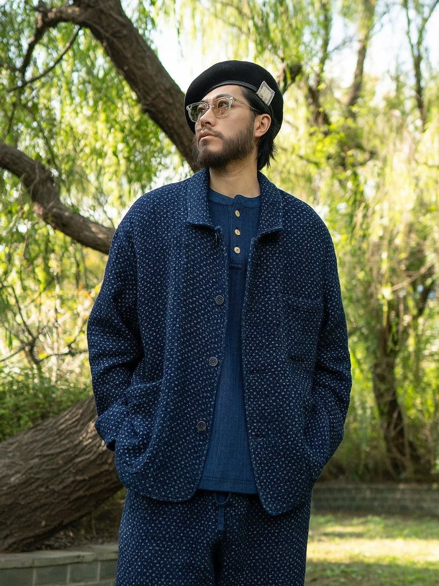 Indigo Dye Heavyweight Sashiko French Coat