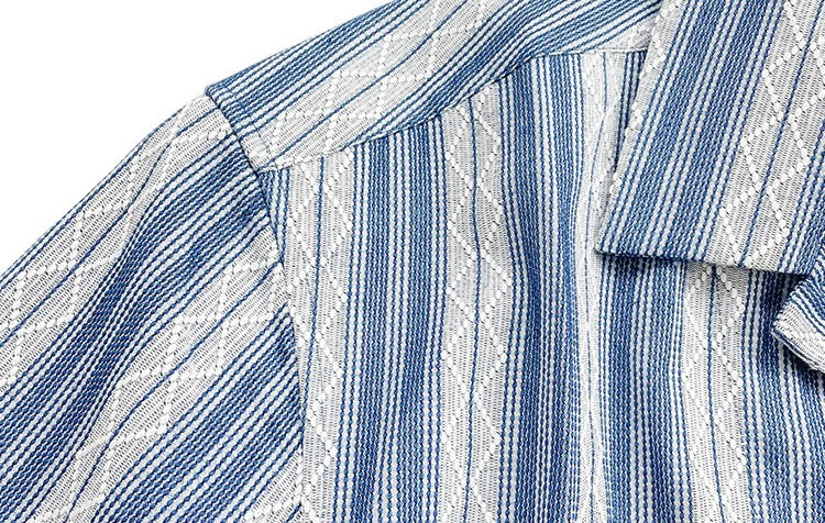 Indigo Dye Sashiko Striped Aloha Shirt