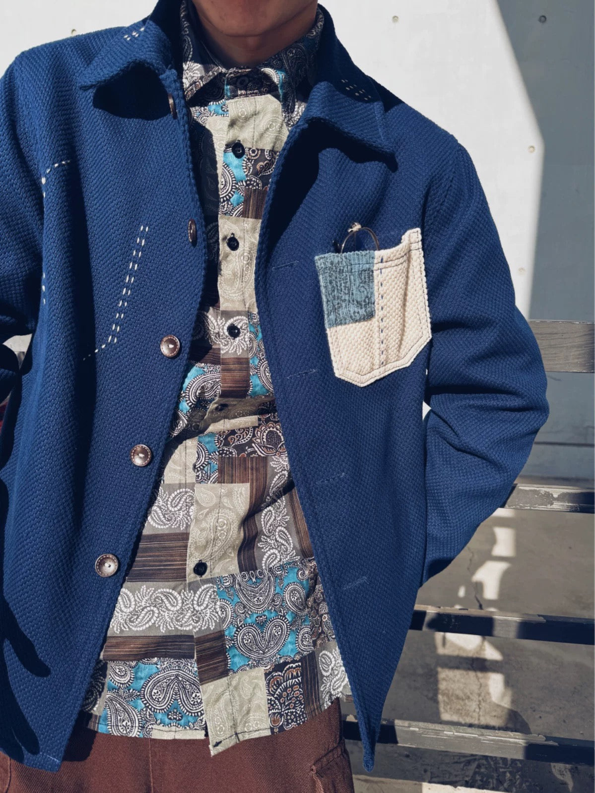 Indigo Dye Kendo Sashiko Bandana Patchwork Jacket