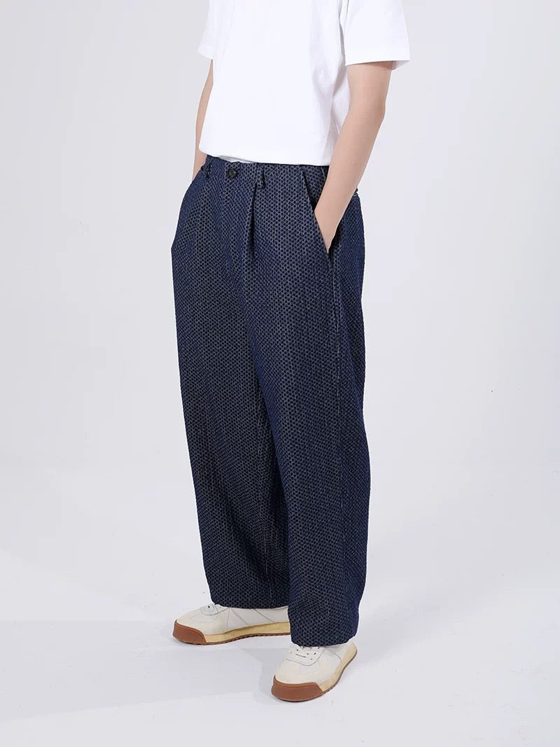 Indigo Dye Jacquard Harem Pants