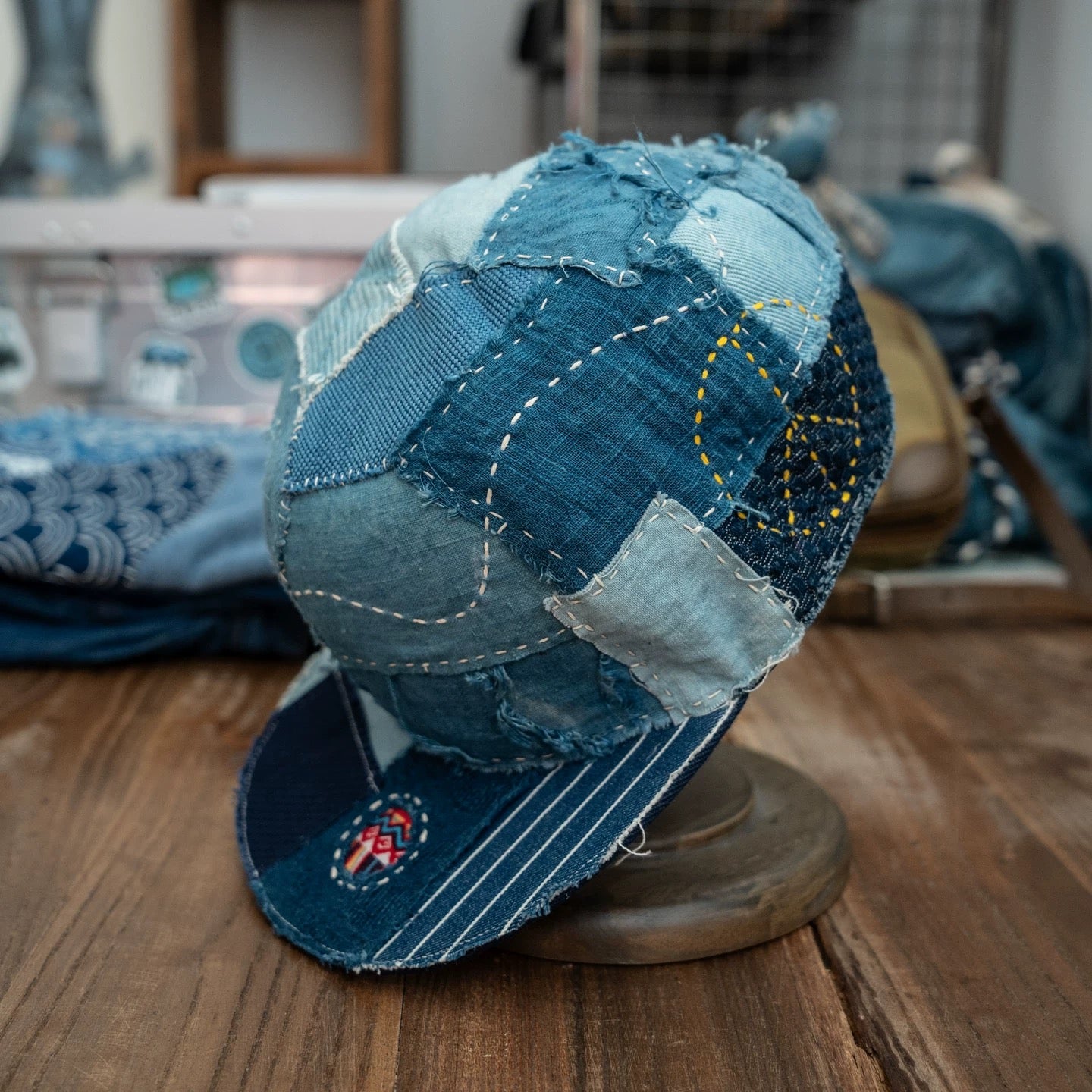 Indigo Patchwork Sashiko Baseball Cap