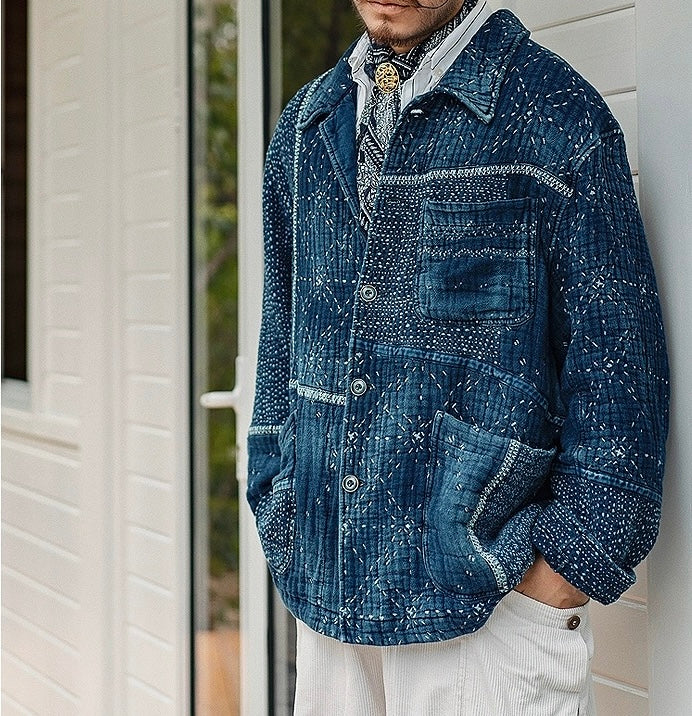 Indigo Dye Patchwork Sashiko Heavyweight Starlight Coat