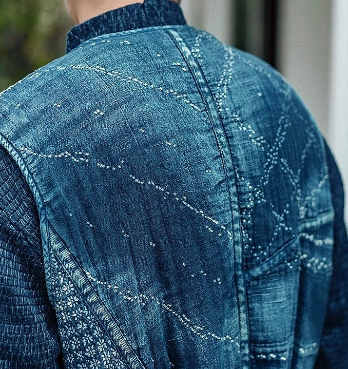 Indigo Dye Sashiko Boro Patchwork Vest