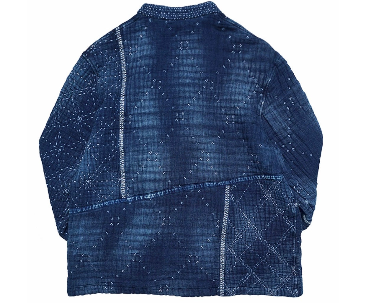 Indigo Dye Patchwork Sashiko Heavyweight Collarless Coat