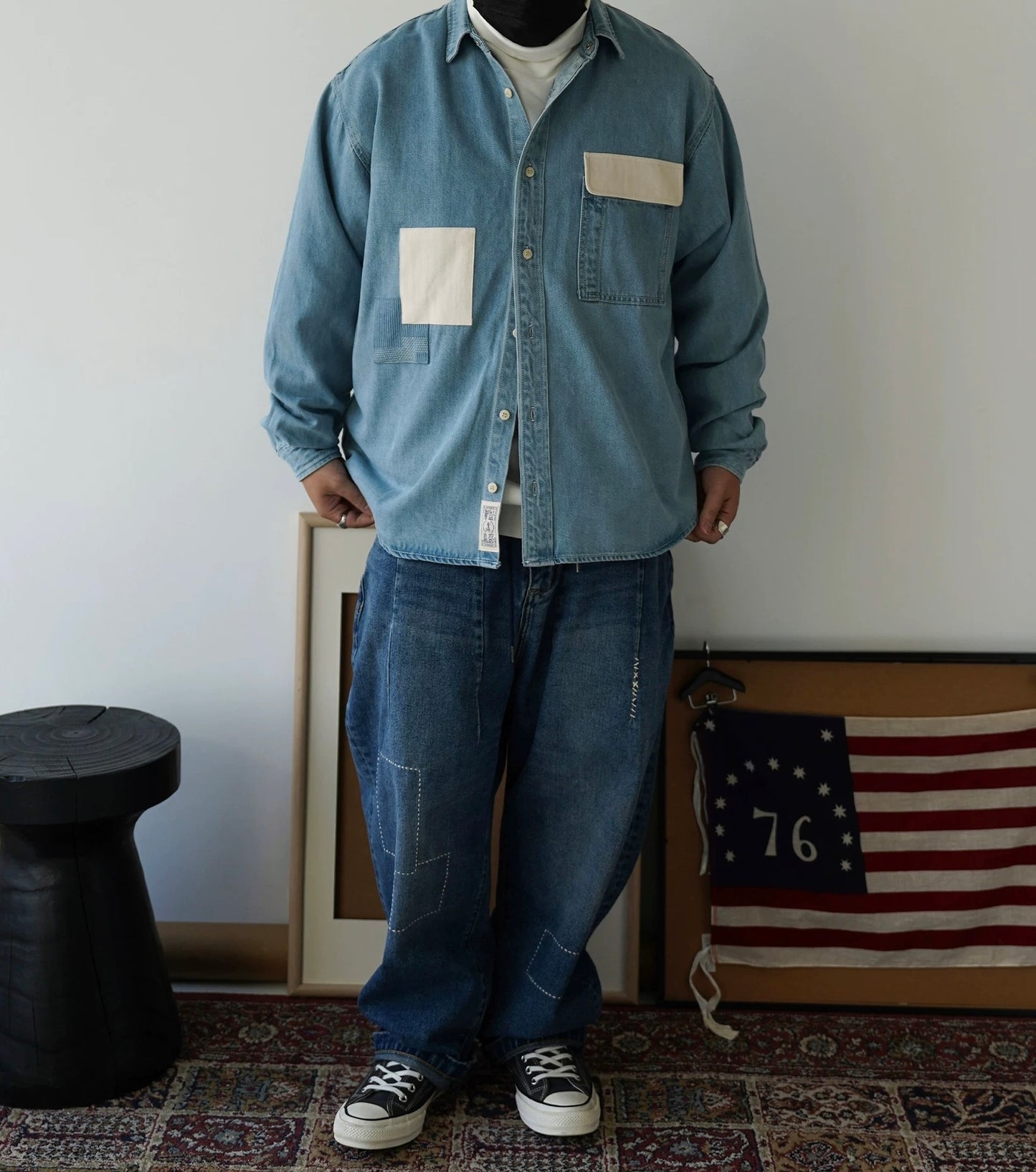 Light Blue Patchwork Denim Shirt
