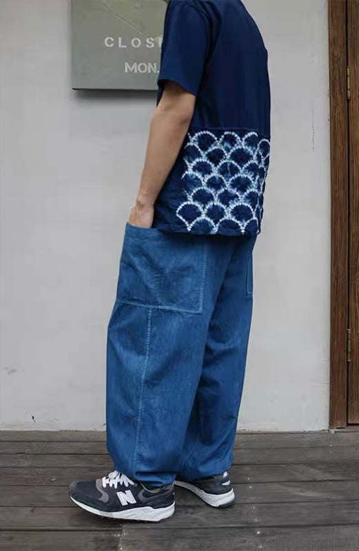 Indigo Wave Patchwork Pocket Tee