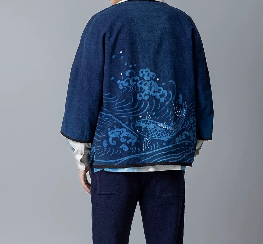 Indigo Dye Koi Kimono Jacket