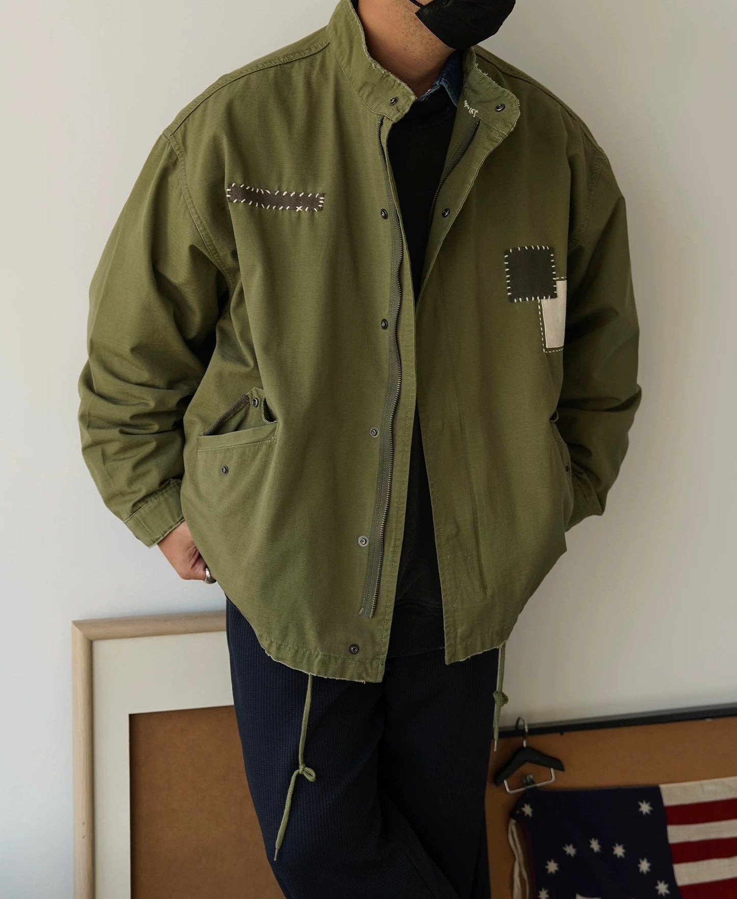 Military Green Sashiko Patchwork M51 Flight Jacket