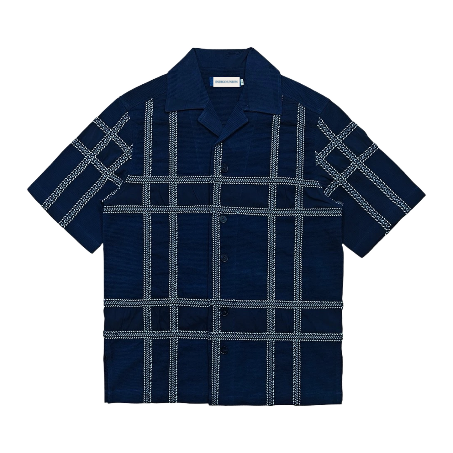 Indigo Dye Jacquard Checked Aloha Shirt