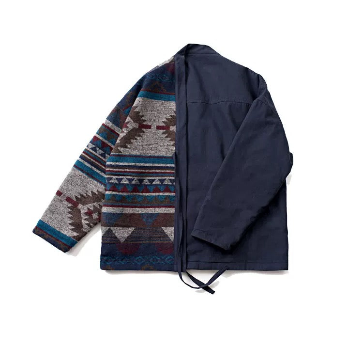 Navy Folk Reversible Haori Jacket