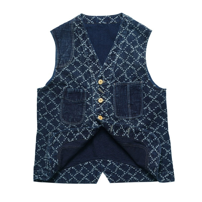 Indigo Discharge Dye Patchwork Vest