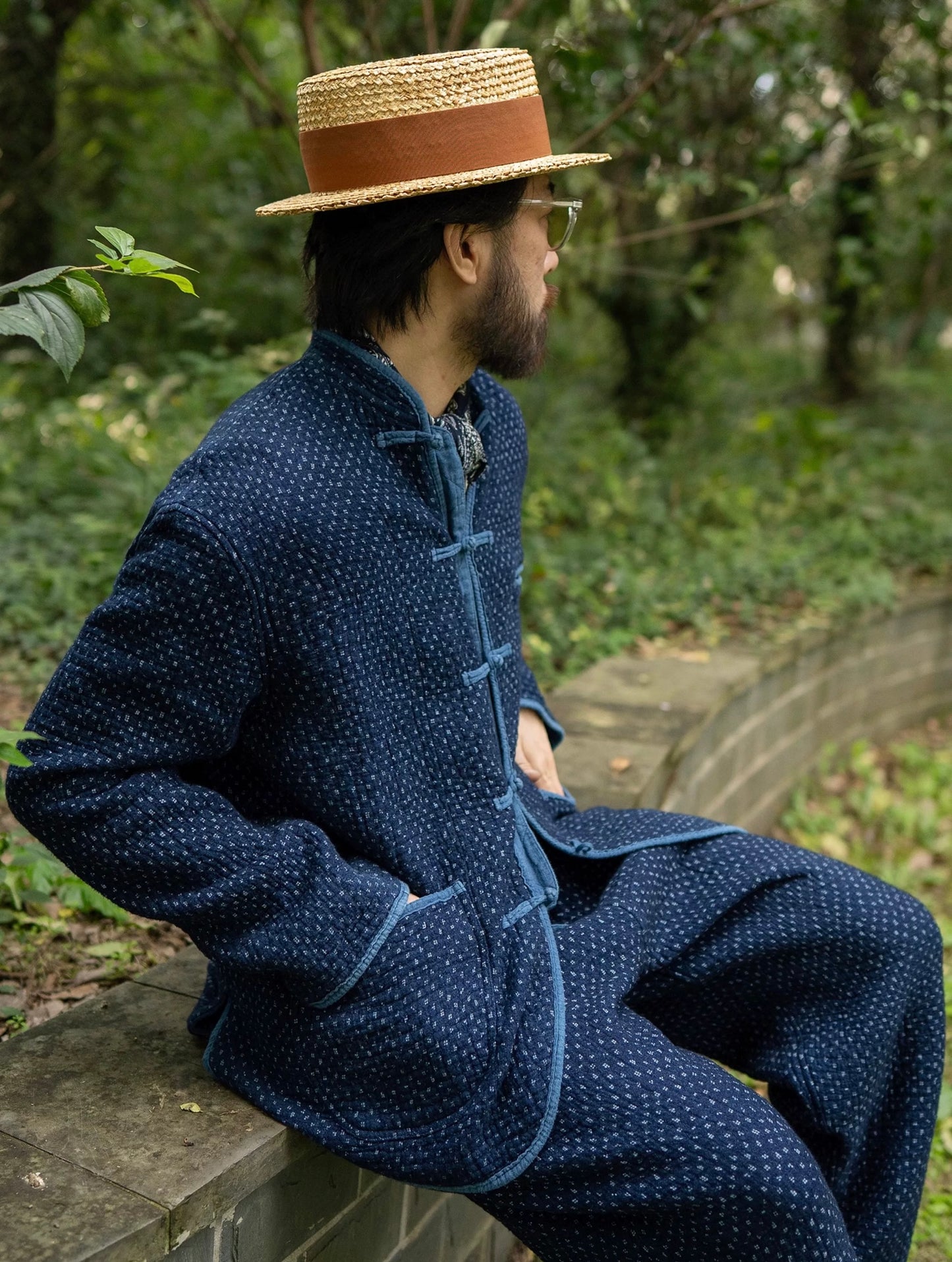 Indigo Dye Heavyweight Sashiko Chinese Coat