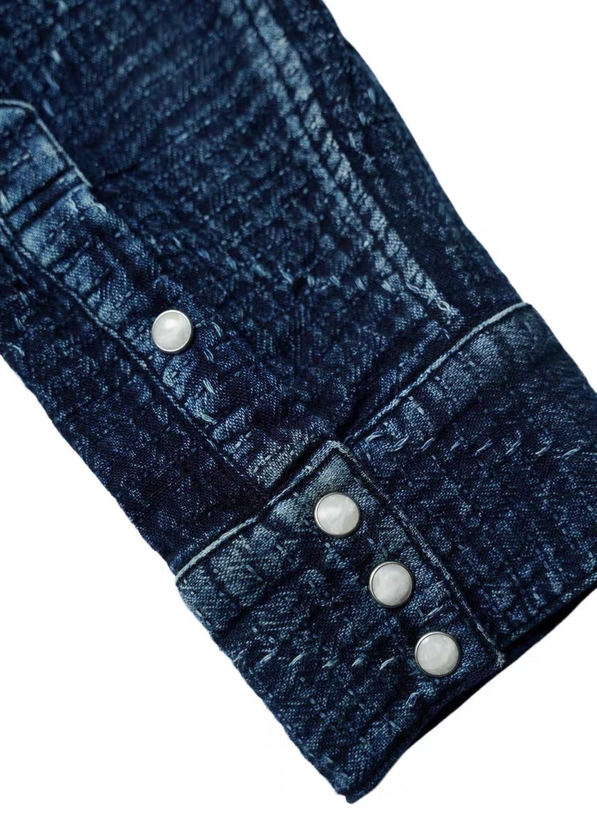 Indigo Dye Distressed Sashiko Western Shirt
