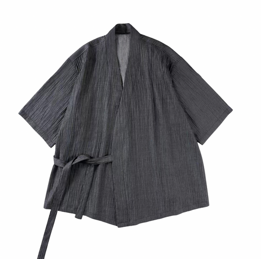 Slub Charcoal Samue Wrap Jacket