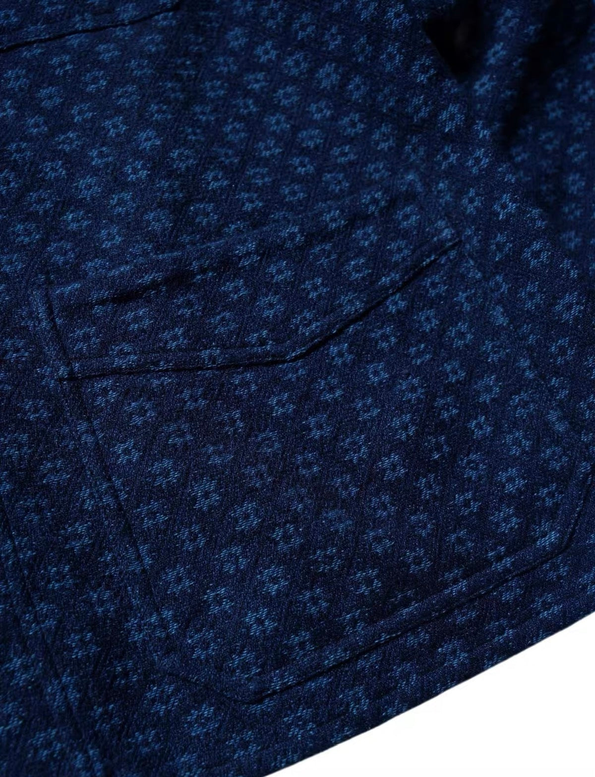 Indigo Dye Octagonal Jacquard Double-Breasted Work Jacket