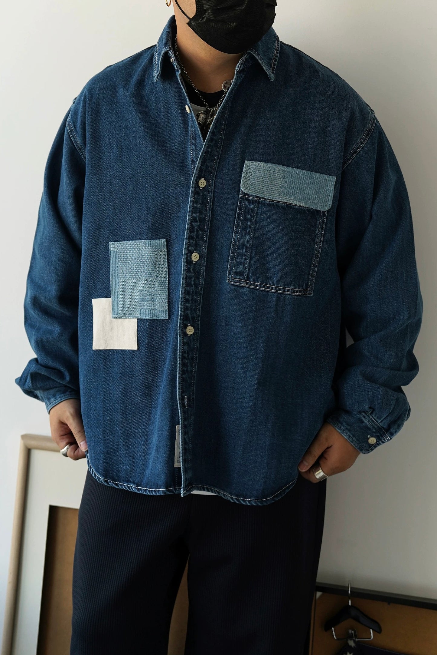 Dark Blue Patchwork Denim Shirt