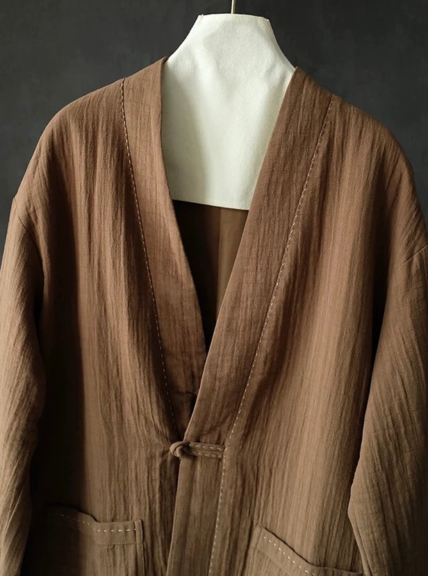 Brown Sashiko Stitch Noragi Jacket