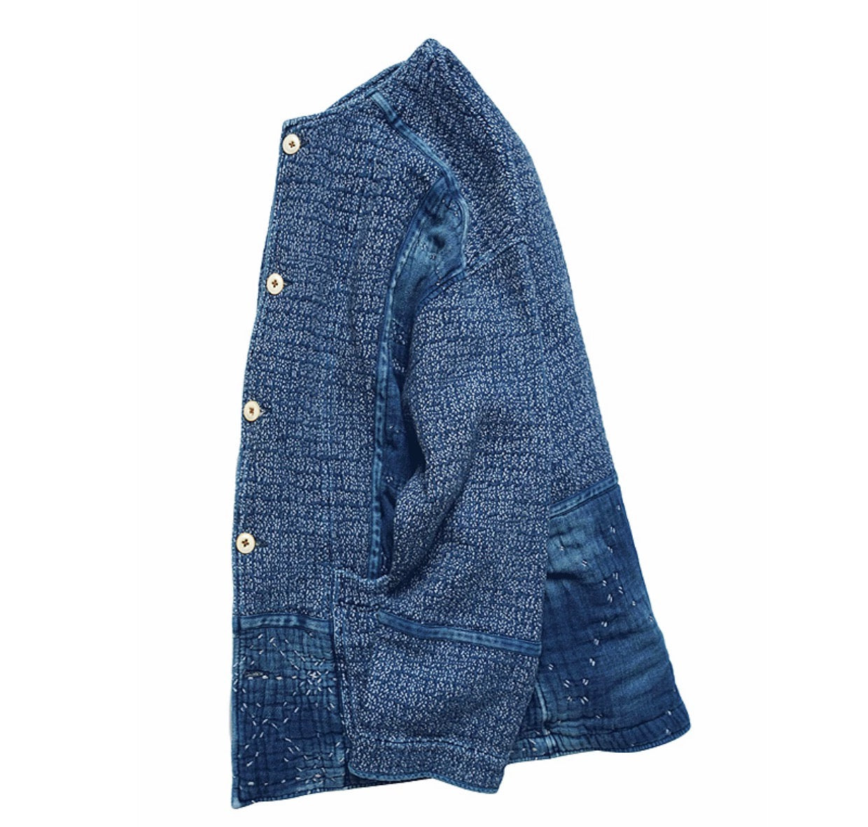 Indigo Dye Sashiko Cherry Blossom Collarless Jacket