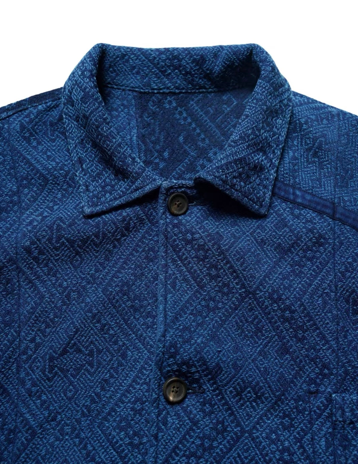Indigo Dye Double-Dyed Jacquard Patchwork Work Jacket
