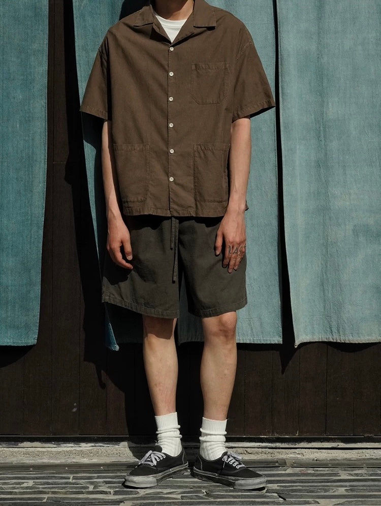 Walnut Hulls Dye Short Sleeves Aloha Shirt