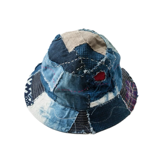 Indigo Dye Sashiko Patchwork Bucket Hat