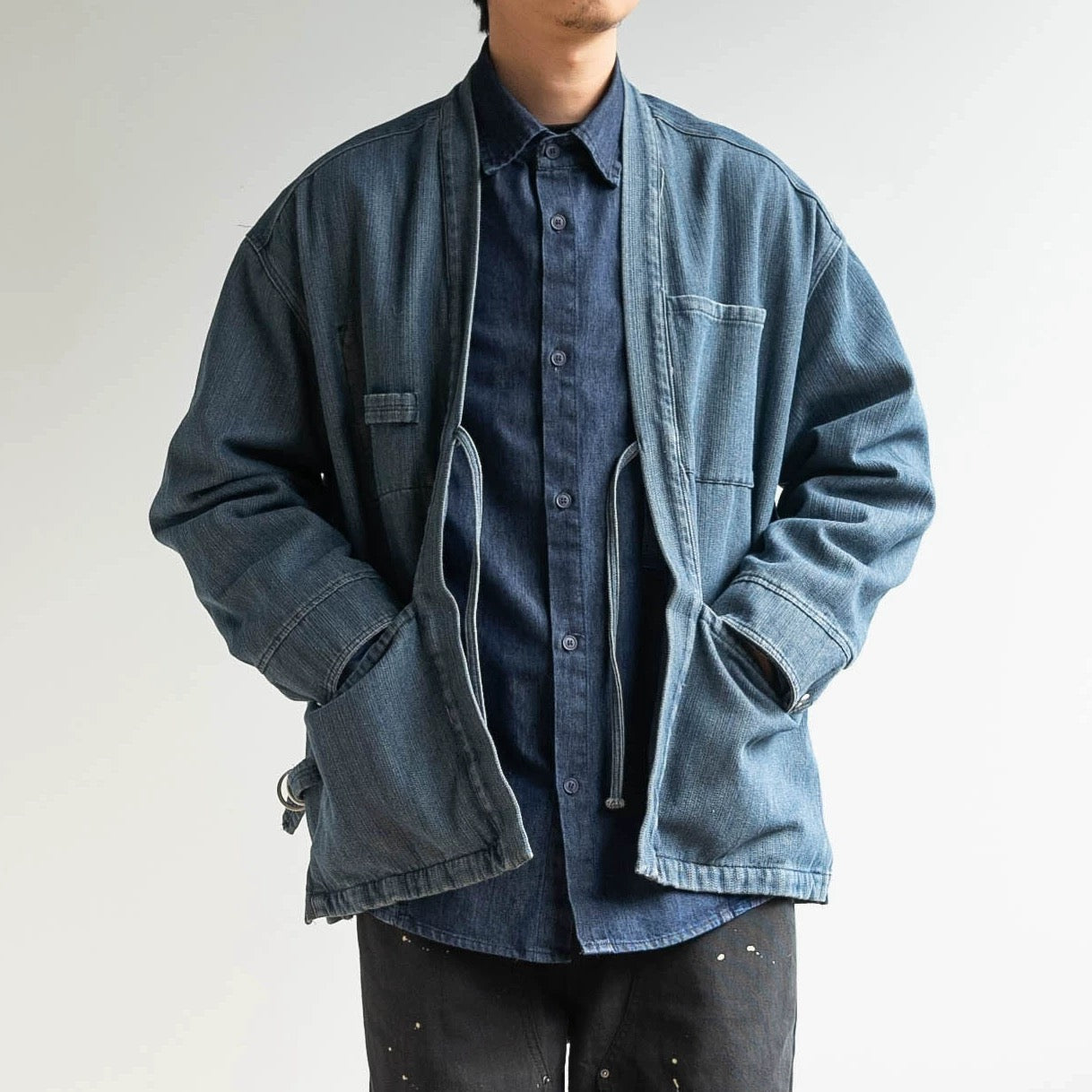 Blue Denim Strap Haori Jacket