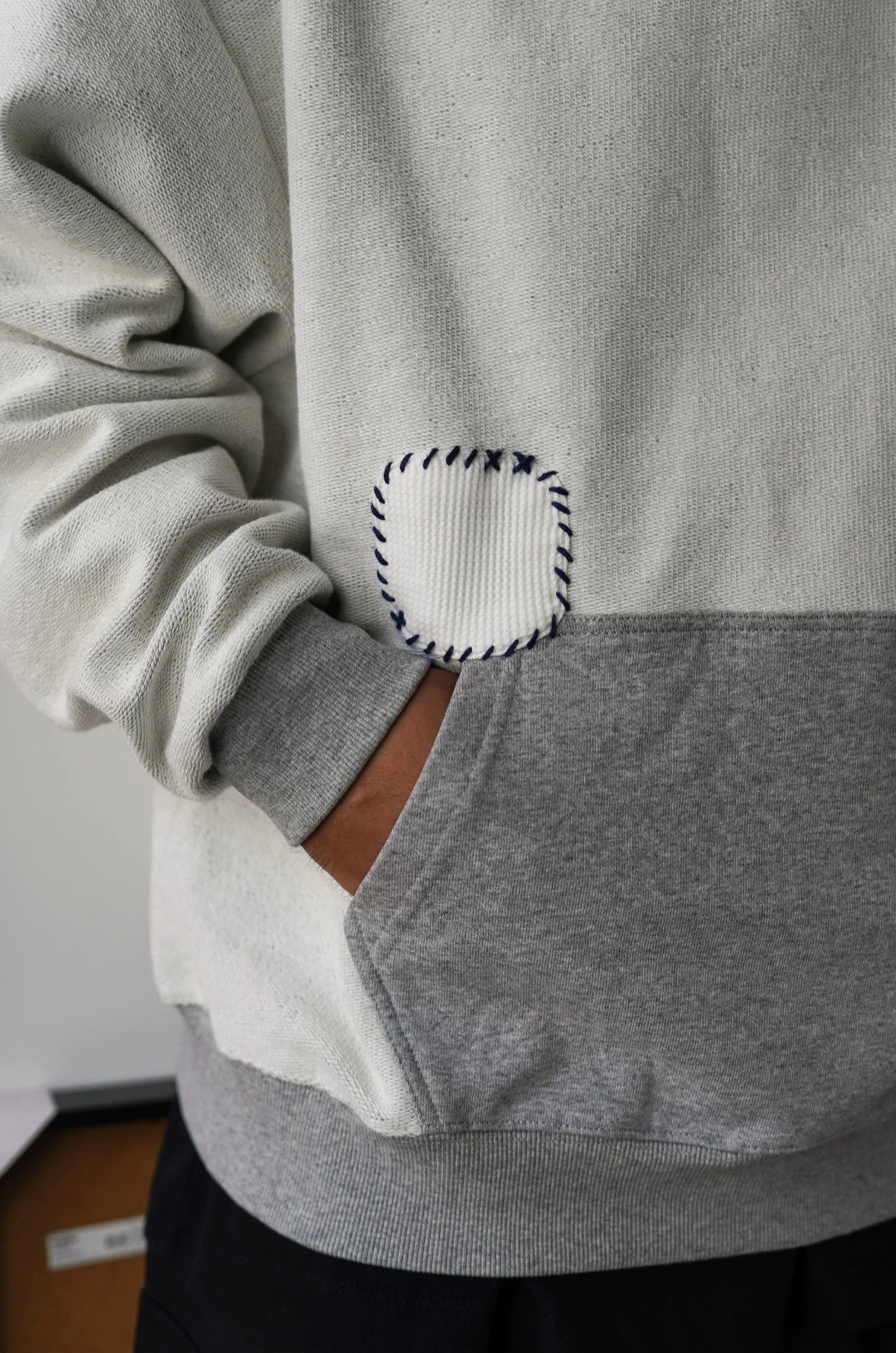 Grey Sashiko Patchwork Hoodie