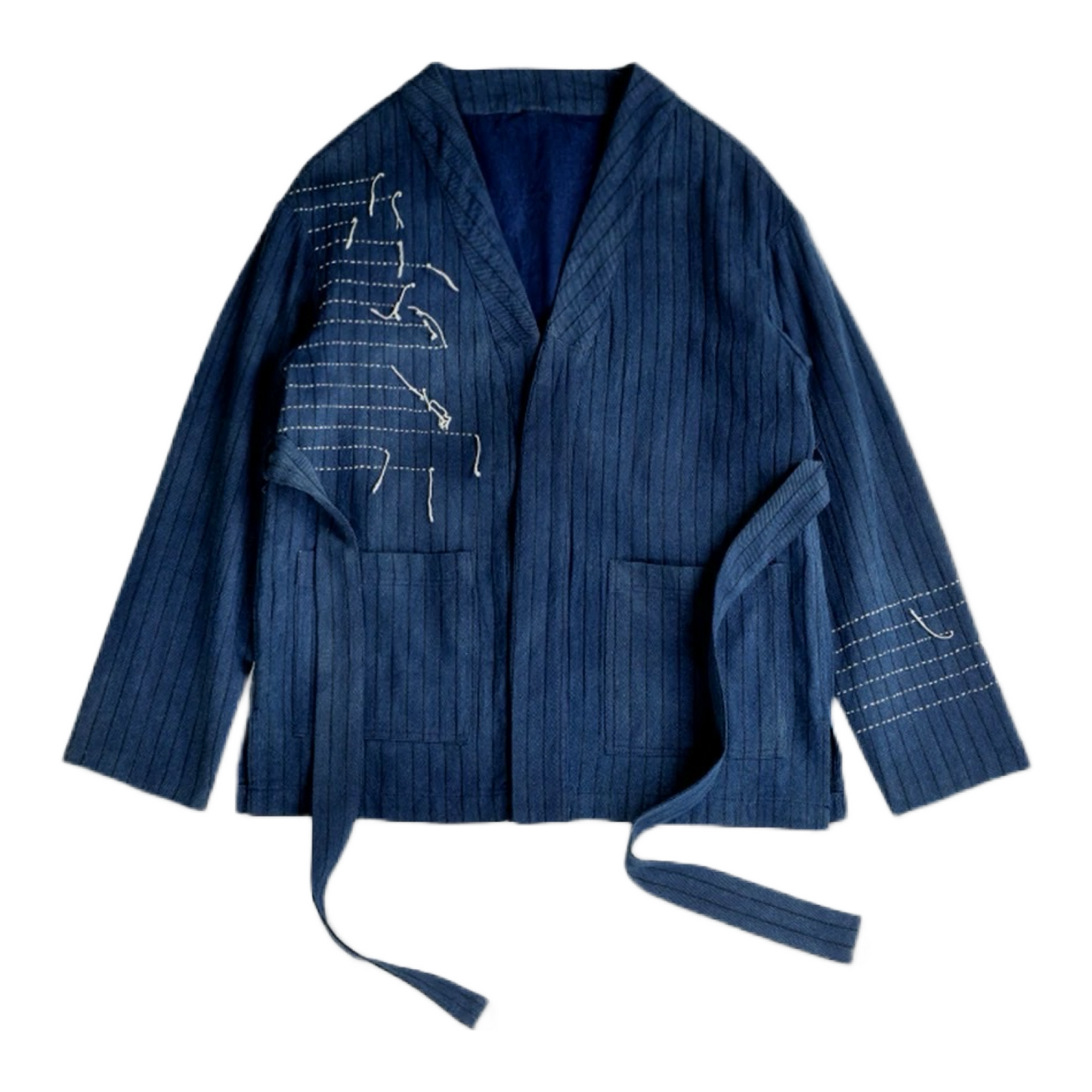 Indigo Dye Striped Sashiko Haori Jacket