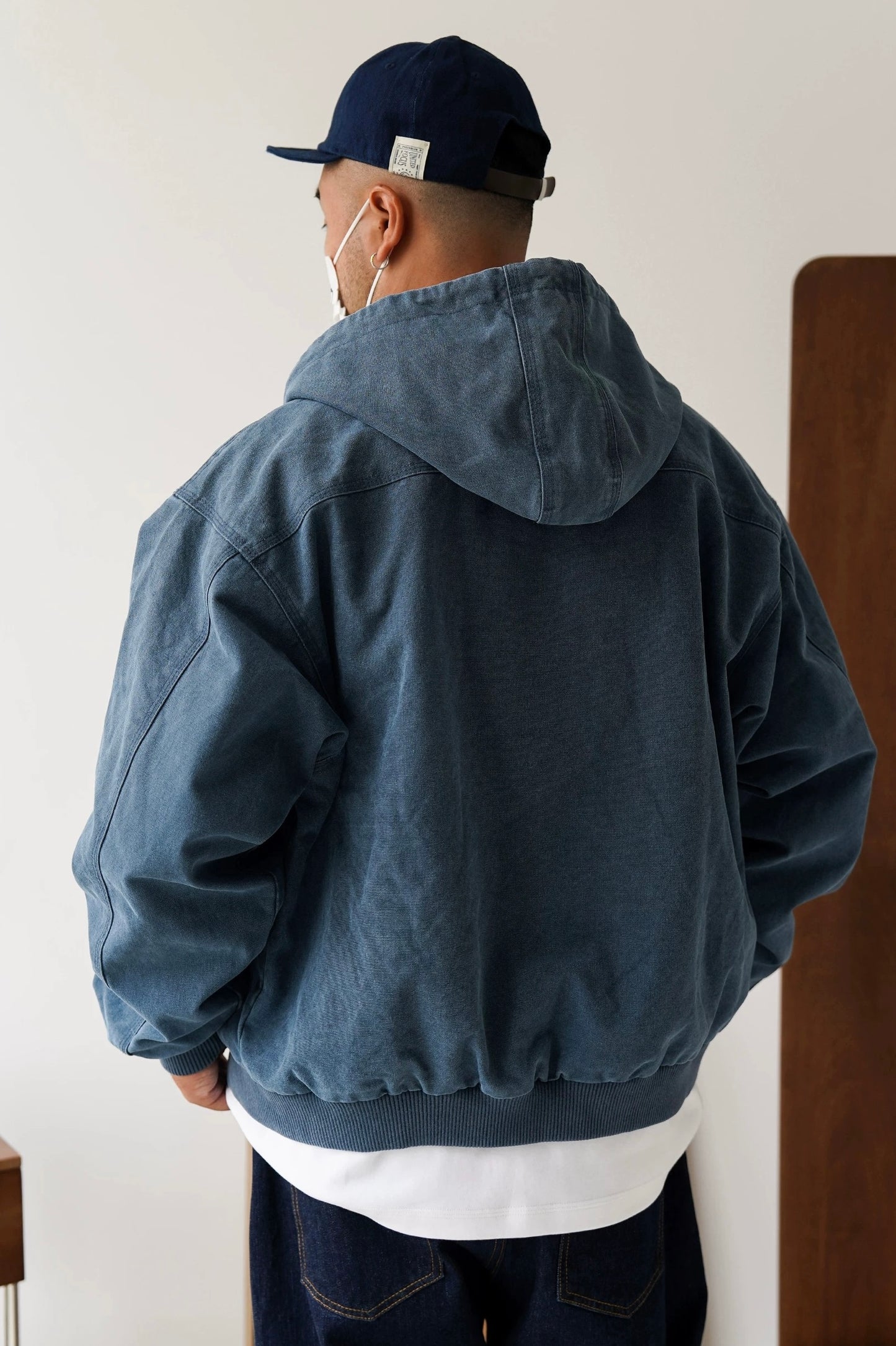 Indigo Dye Patchwork Sashiko Zip Up Jacket