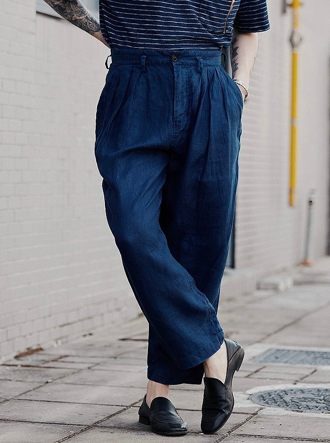 Indigo Dye Linen Tapered Pants