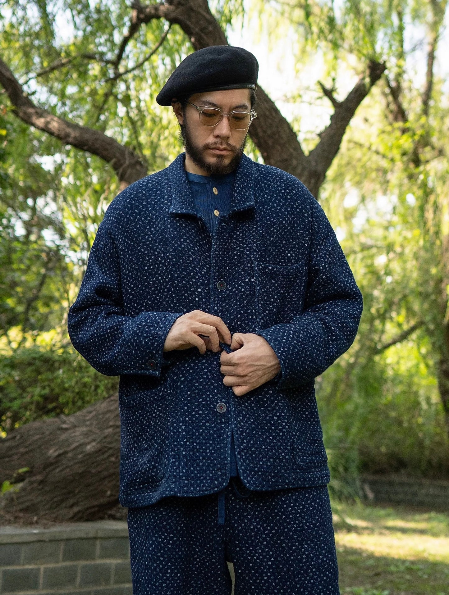 Indigo Dye Heavyweight Sashiko French Coat