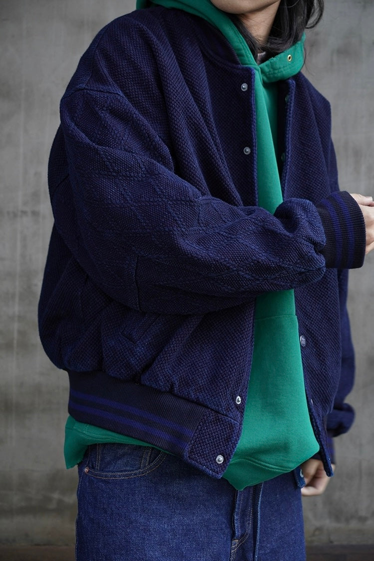 Indigo Dye Baseball Jacket