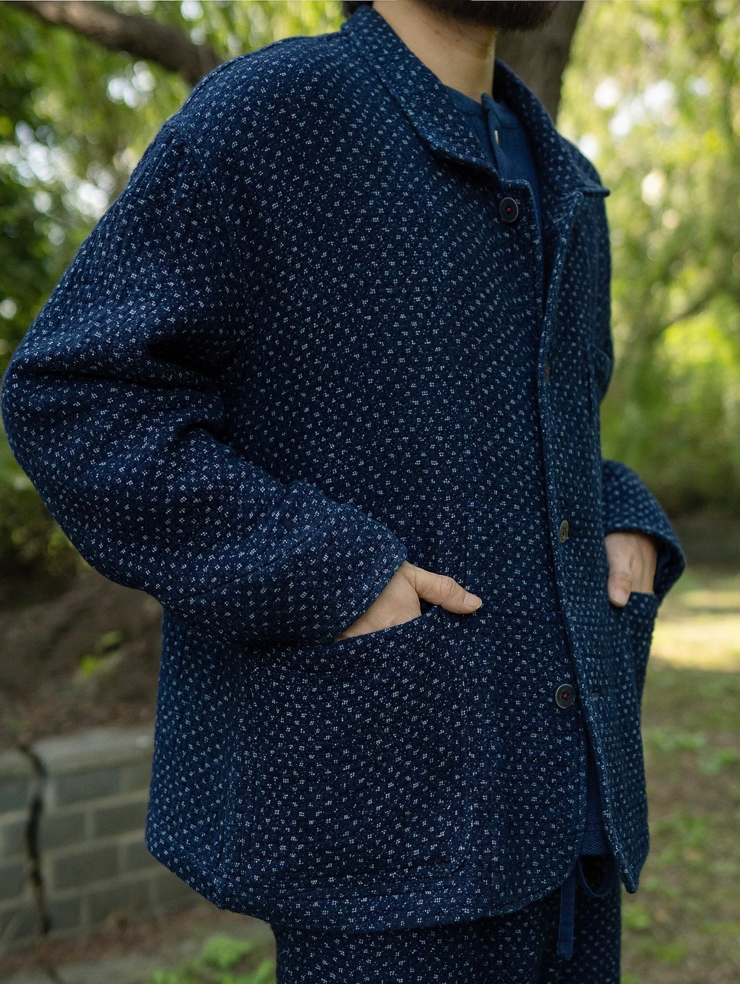 Indigo Dye Heavyweight Sashiko French Coat