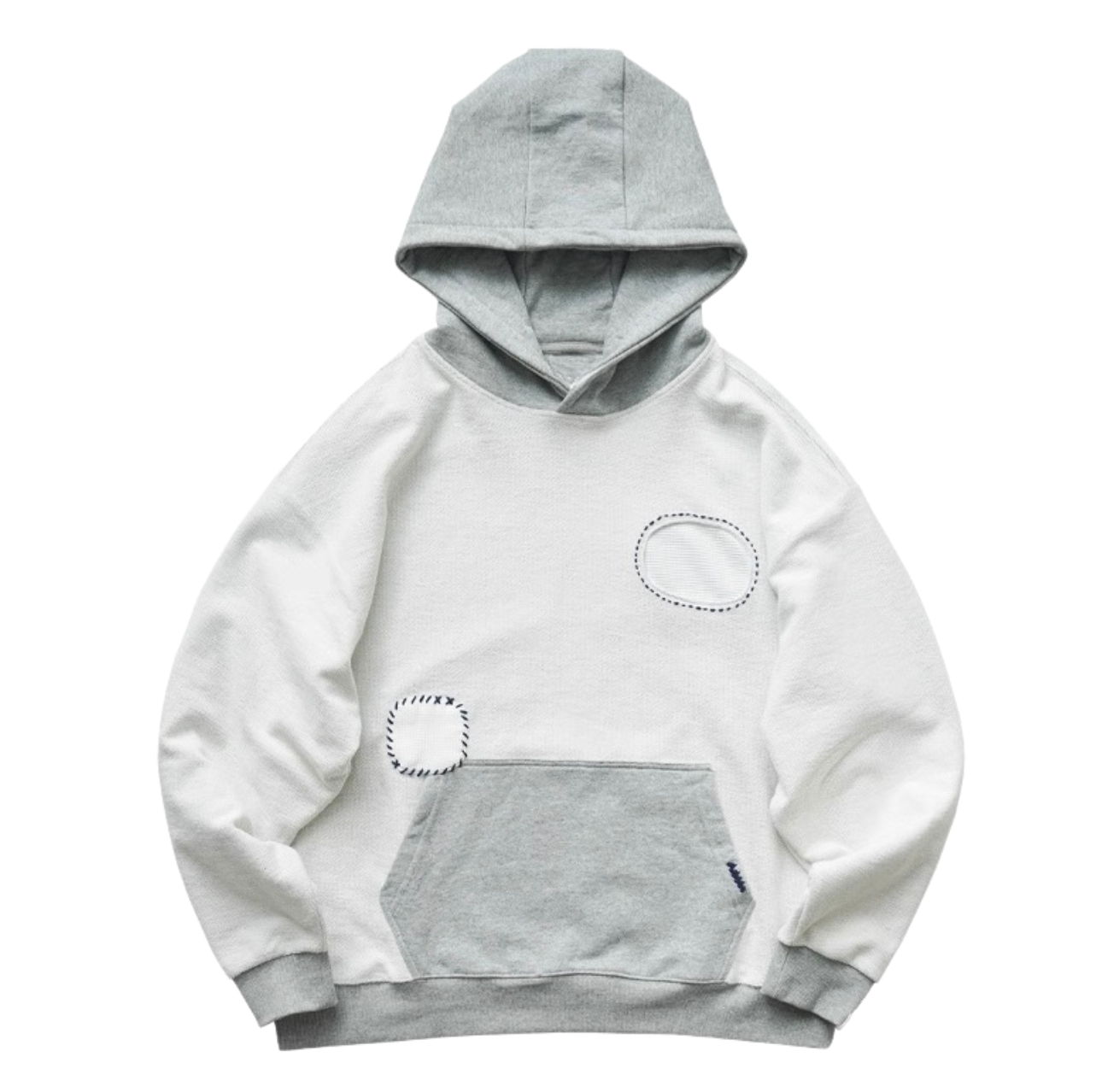 Grey Sashiko Patchwork Hoodie